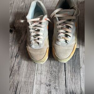 Girls Nike Light Gray and Orange Sneakers